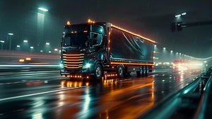logistik modererne truck lkw auf der autobahn nachts beleuchtung.jpg